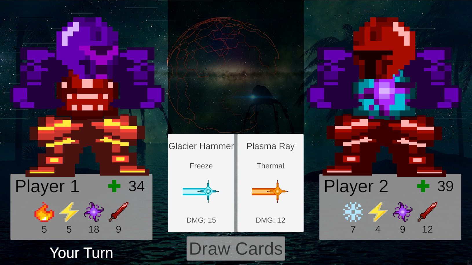 Fight Phase with drawn attack cards