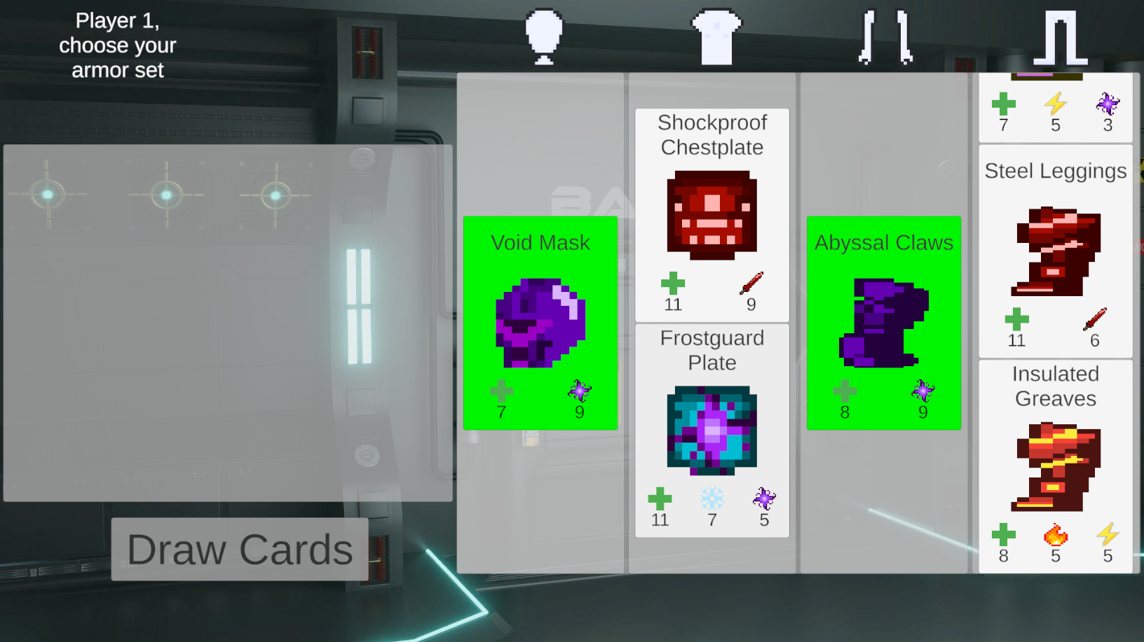 The Hangar while prompting a player to build their armor